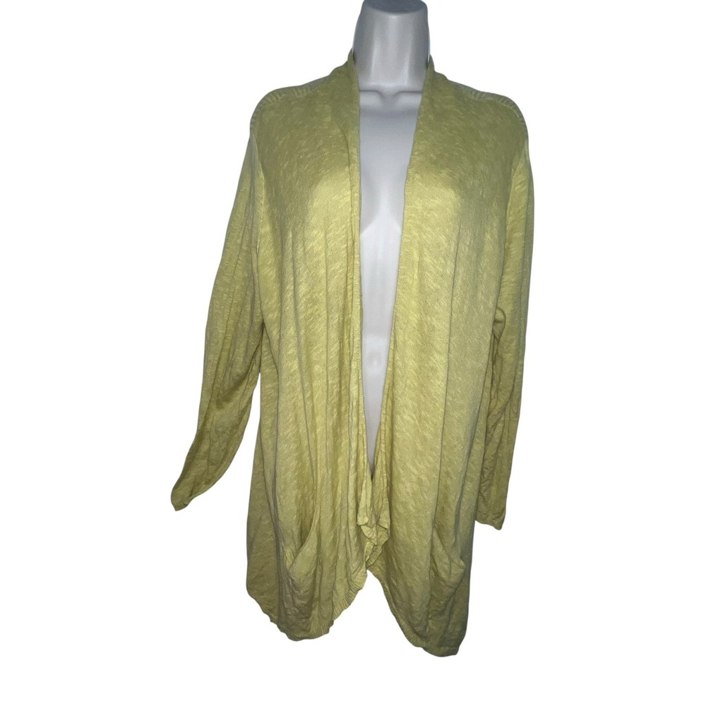 Eileen Fisher Linen Blend Open Front Cardigan Sweater Women's Size 1X Pockets